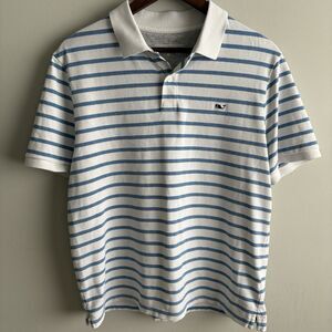 Vineyard Vines Edgartown Polo Shirt Mens Medium Blue White Striped Short Sleeve
